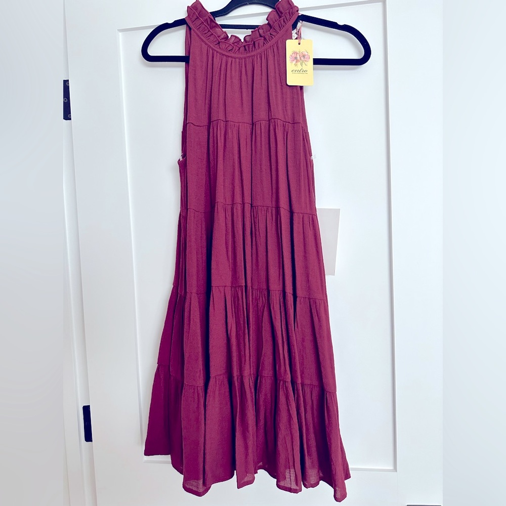 Halter Bow Entro Dress in Dark Red
